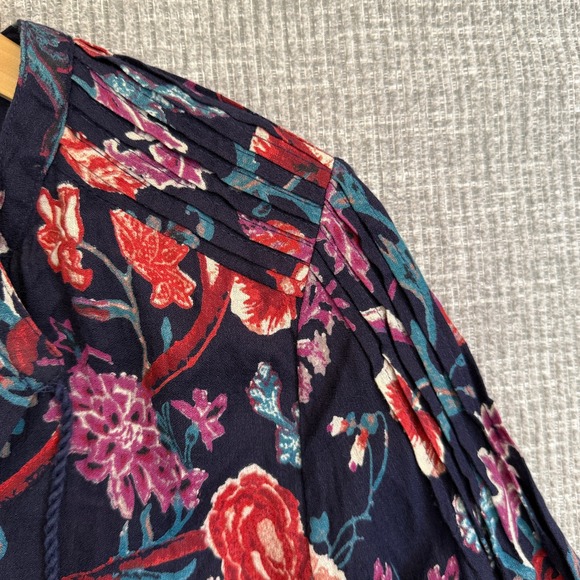 Lucky Brand Floral Print‎ Blouse Tassel V Neck Long Sleeve Top Sz S Boho Y2K 90s - Picture 5 of 14